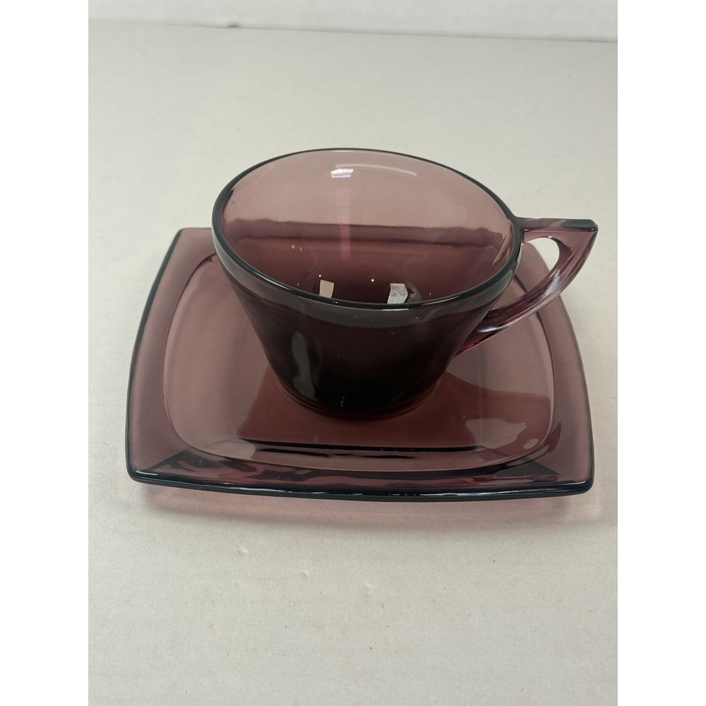 Hazel Atlas Moroccan Amethyst Purple Square Cup An Saucer Depression Glass
